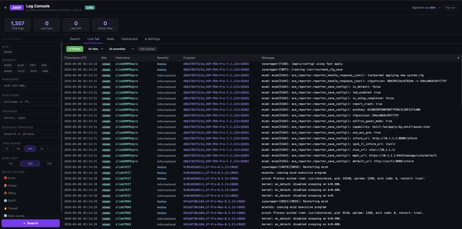 ANIP Log Console live tail