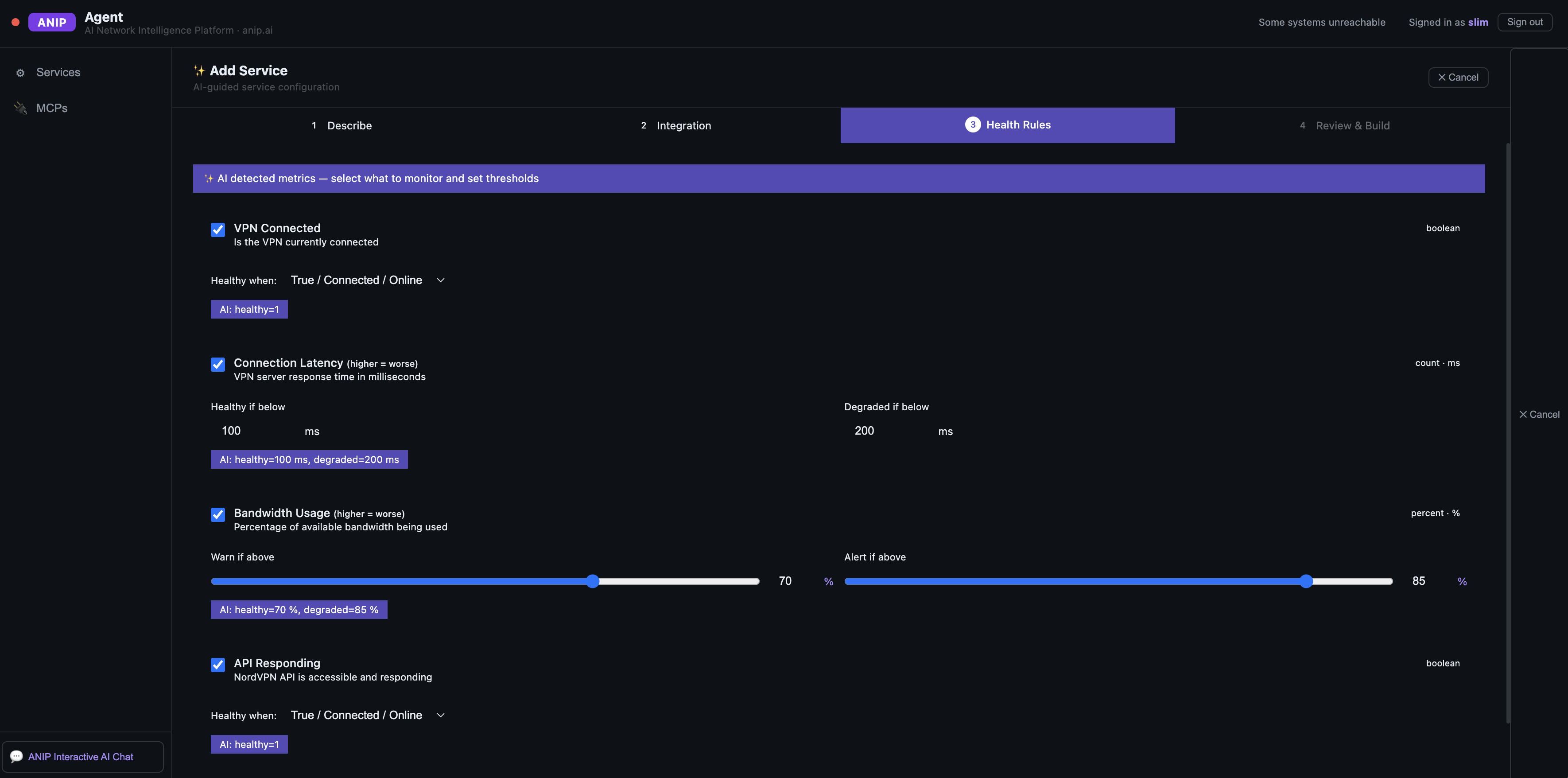 Service wizard review and build step
